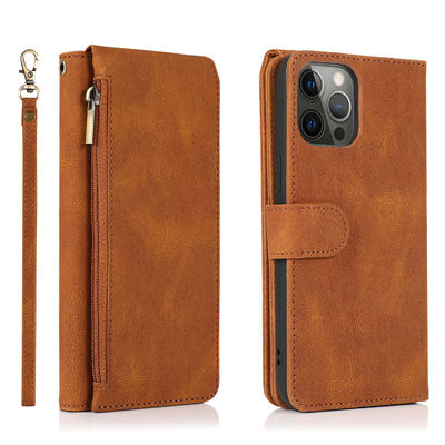 Estilo moderno genuíno luxuoso do caso de couro de Iphone da caixa do telefone da carteira