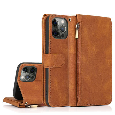 Estilo moderno genuíno luxuoso do caso de couro de Iphone da caixa do telefone da carteira