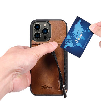 Caixa luxuosa de couro genuína da carteira de Iphone das caixas do telefone moderna