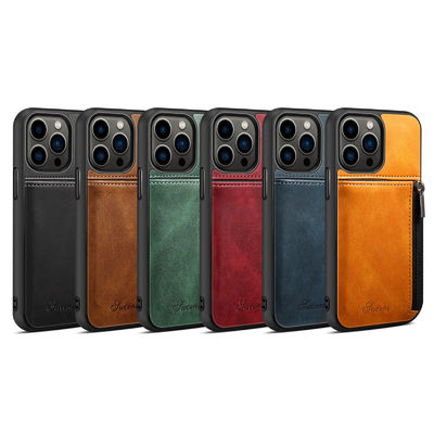 Caixa luxuosa de couro genuína da carteira de Iphone das caixas do telefone moderna