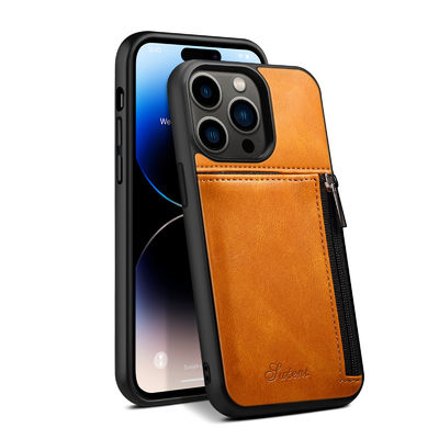 Caixa luxuosa de couro genuína da carteira de Iphone das caixas do telefone moderna