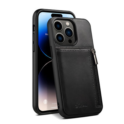 Caixa luxuosa de couro genuína da carteira de Iphone das caixas do telefone moderna
