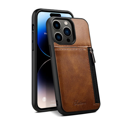 Caixa luxuosa de couro genuína da carteira de Iphone das caixas do telefone moderna