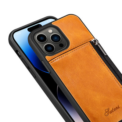Caixa luxuosa de couro genuína da carteira de Iphone das caixas do telefone moderna