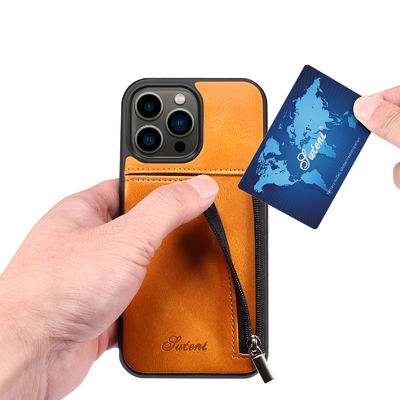 Caixa luxuosa de couro genuína da carteira de Iphone das caixas do telefone moderna